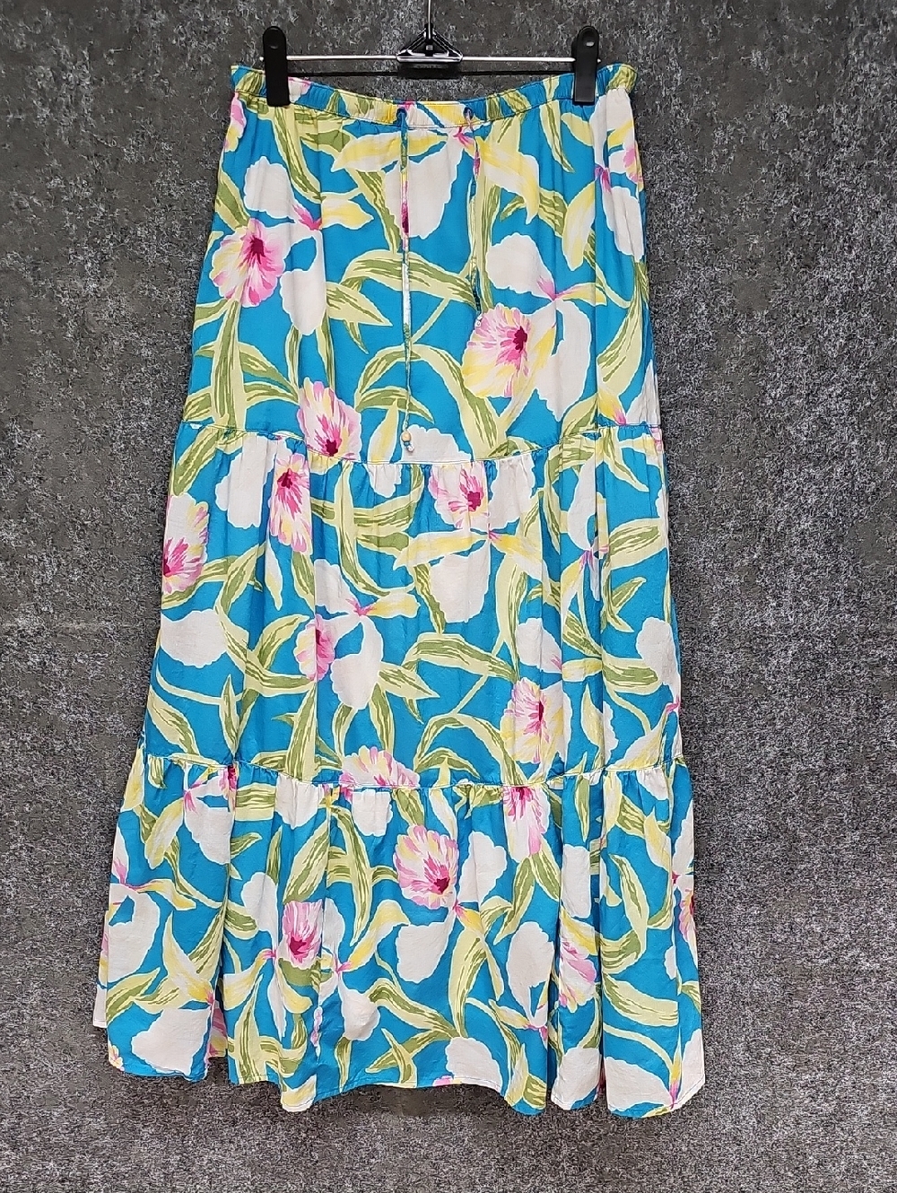 Lauren Ralph Lauren Tropical Print Tiered Skirt, Cotton, Blue Pink Iris, Medium